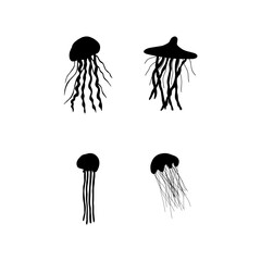 Jellyfish Character sea animal on deep background. Wild life illustration. Vector illustration.