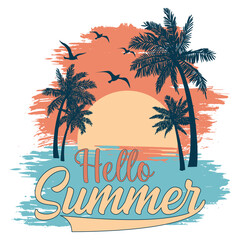 Hello Summer png , retro vintage summer png , summer t shirt design , beach png , summer vibes png , png for sublimation, summer sublimation