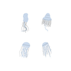 Jellyfish Character sea animal on deep background. Wild life illustration. Vector illustration.