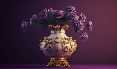  a vase with purple flowers in it on a purple surface with a purple background and a purple background with a purple background and a purple background.  generative ai
