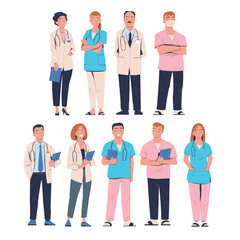 Obraz premium People Doctor or Physician Character in Uniform Working at Hospital Vector Illustration Set
