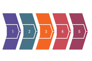 Horizontal numbered color arrows. Template infographics 5 positions