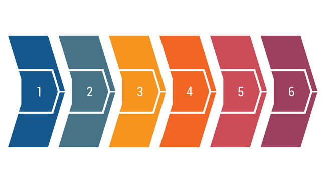 Horizontal numbered color arrows. Template infographics 6 positions