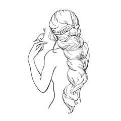 Vector graphics line drawing of a young woman. Vector illustration