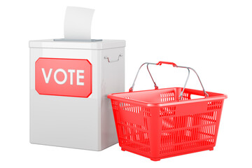 Shopping basket with ballot box, 3D rendering