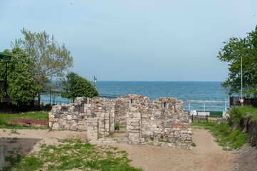 Fototapeta na wymiar Sozopol Old Castle. Black Sea in Background. Bulgaria.