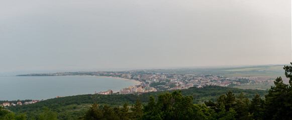 Obraz premium Sunny Beach with Black Sea in Background. Bulgaria.