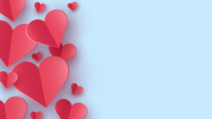 Paper elements in shape of heart on blue background. Concept of design for Valentine&rsquo;s Day, Mother&rsquo;s Day and Women&rsquo;s Day. Vector illustration