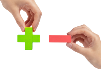 Plus vs minus concept. Positive and negative comparison. Good and bad comparing