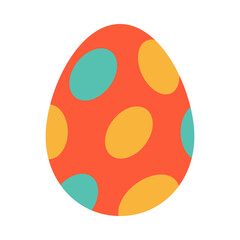 Easter red egg with abstract ovals. Egg hunt. Easter tradition. Easter red egg with green and yellow circles in flat design.