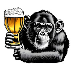 Cheers! - Monkey with beer glass - 580829303