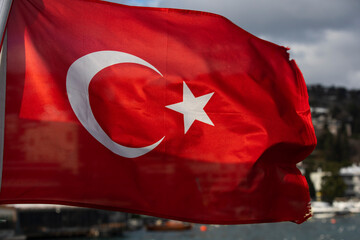 Turkish Flag (Turk Bayragi) Drone Photo, Uskudar Istanbul, Turkiye