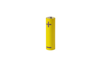 AA battery, yellow cylinder alkaline charge with plus and minus isolated on white background