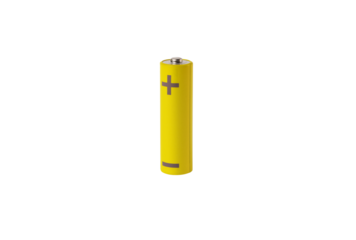 AA battery, yellow cylinder alkaline charge with plus and minus isolated on white background