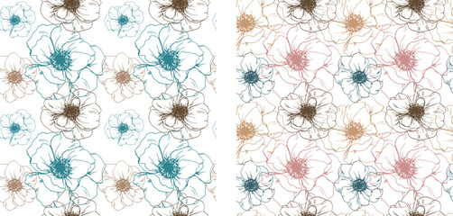 Simple. Seamless vector floral pattern. Tropical nature wrapping paper or textile design.Abstract boho plants seamless pattern neutral design. Flowers sketch. © Олена Кібець