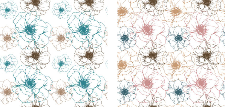 Simple. Seamless vector floral pattern. Tropical nature wrapping paper or textile design.Abstract boho plants seamless pattern neutral design. Flowers sketch.