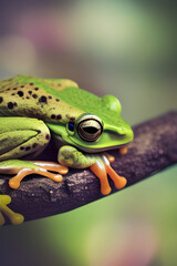 green frog on a branch - ai generated computer graphics.