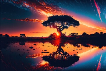 A stunning anime ethereal sunrise in Serengeti, beautiful lighting.