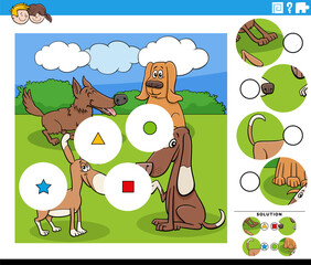 match pieces game with cartoon dogs animal characters