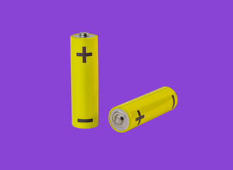 AA battery, yellow cylinder alkaline on violet purple background