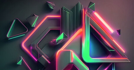Abstract modern geometric graphite 3d elements with neon light