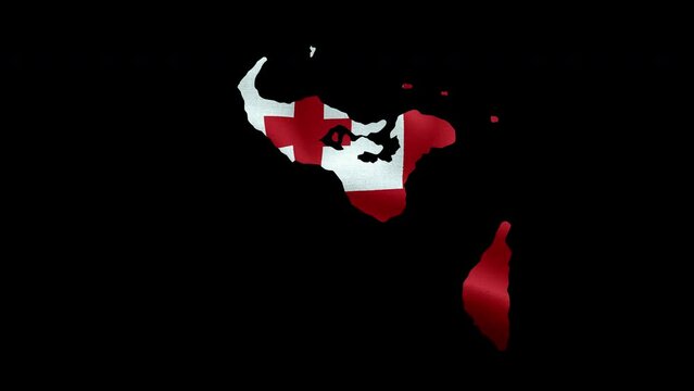 4K waving national flag of Tonga on the map. Loop alpha channel seamless Tongan flag on territory. Outline geographic country border of Tonga stock video.