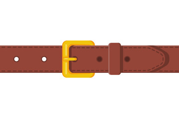 Brown leather belt. Clothing element stylish accessorie. Leather belts with texture, brown color. Vector illustration flat design. Isolated on white background.