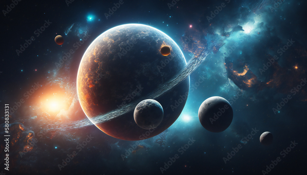 Wall mural solar system in space - space wallpaper - generative ai
