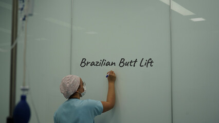 brazilian butt lift surgery. Doctor doing brazilian butt lift surgery with nurse