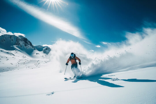 man skiing on snow under a clean Blue Sky