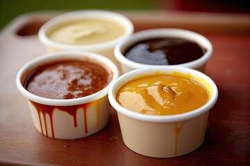 BBQ Four Great Grilling Sauces and side dishes bokeh,generative artificial intelligence