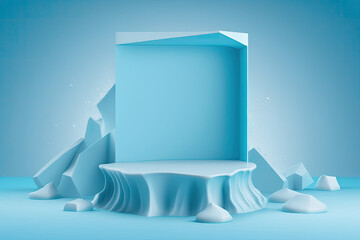 an ice cube on blue background. Generative AI