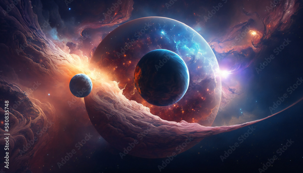 Wall mural solar system in space - space wallpaper - generative ai
