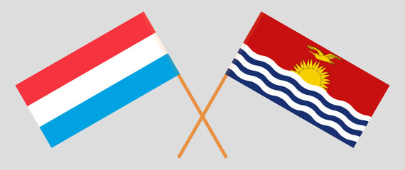 Crossed flags of Luxembourg and Kiribati. Official colors. Correct proportion