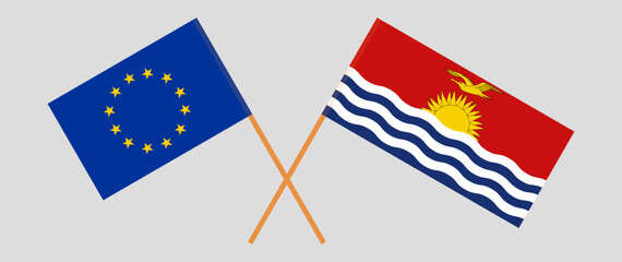 Crossed flags of the European Union and Kiribati. Official colors. Correct proportion