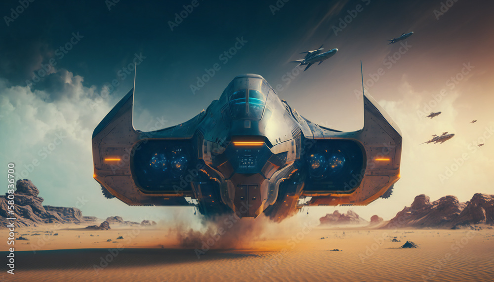 Wall mural spaceship in outer space - space wallpaper - generative ai