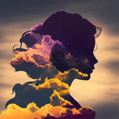 thoughts in the cloud, head with could thinking emotions