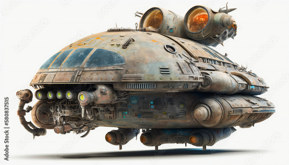 Wall mural spaceship in outer space isolated on white background - space wallpaper - generative ai