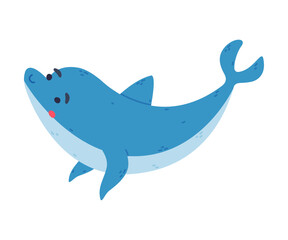 Fototapeta premium Cute swimming dolphin. Funny friendly dolphinfish character cartoon vector illustration