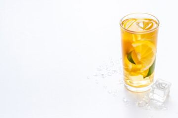 Glass of alcoholic cocktail with oganges and ice. Alcoholic drinks background