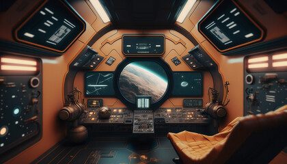 Spaceship interior with a view into space - Space wallpaper - Generative AI