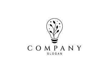 light bulb logo decorated with plants and water bubbles with flat logo design