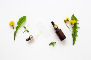 Medical herbs and flowers extract in dropper bottle