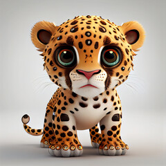 Adorable baby Jaguar character isolated on white background. Generative AI