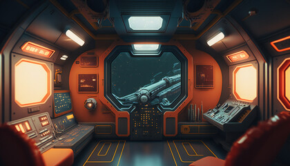 Spaceship interior with a view into space - Space wallpaper - Generative AI