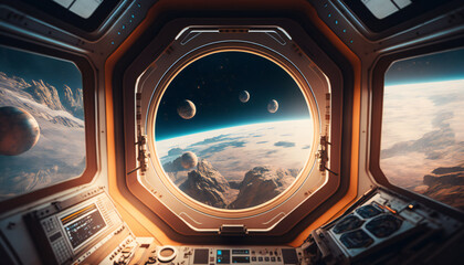 Space station with a view into space - Space wallpaper - Generative AI