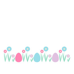 Easter eggs in flowers on the lawn. Vector illustration.