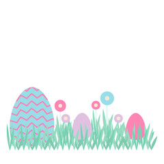 Easter eggs in flowers on the lawn. Vector illustration.