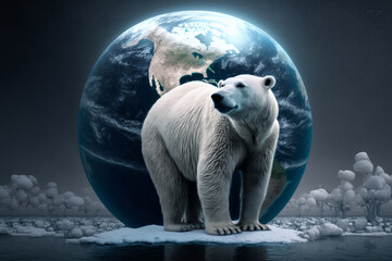 Global Warming - Polar bear on ice floe Melting iceberg global, Generative AI.