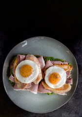 Ham chicken and egg sandwich